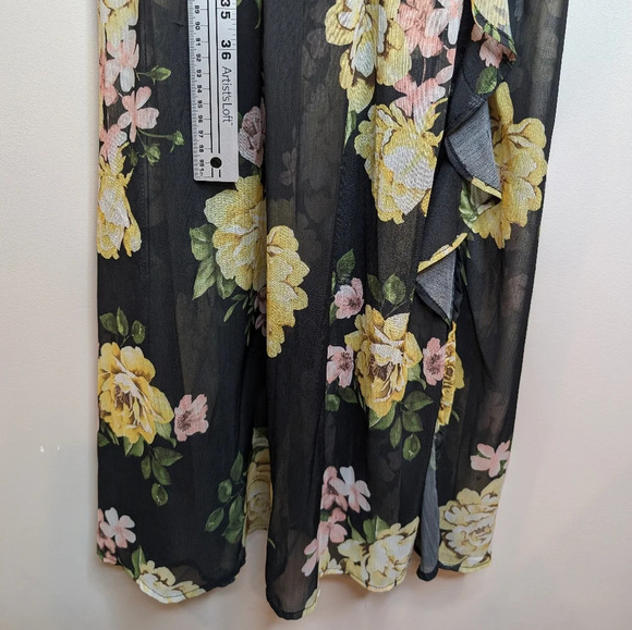 Disney Princess XS Women's Black Floral Chiffon Lined Maxi Dress Belted - Picture 10 of 13